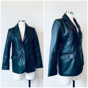 Steve Madden Black Faux Leather Jacket Coat Blazer Trench Small S